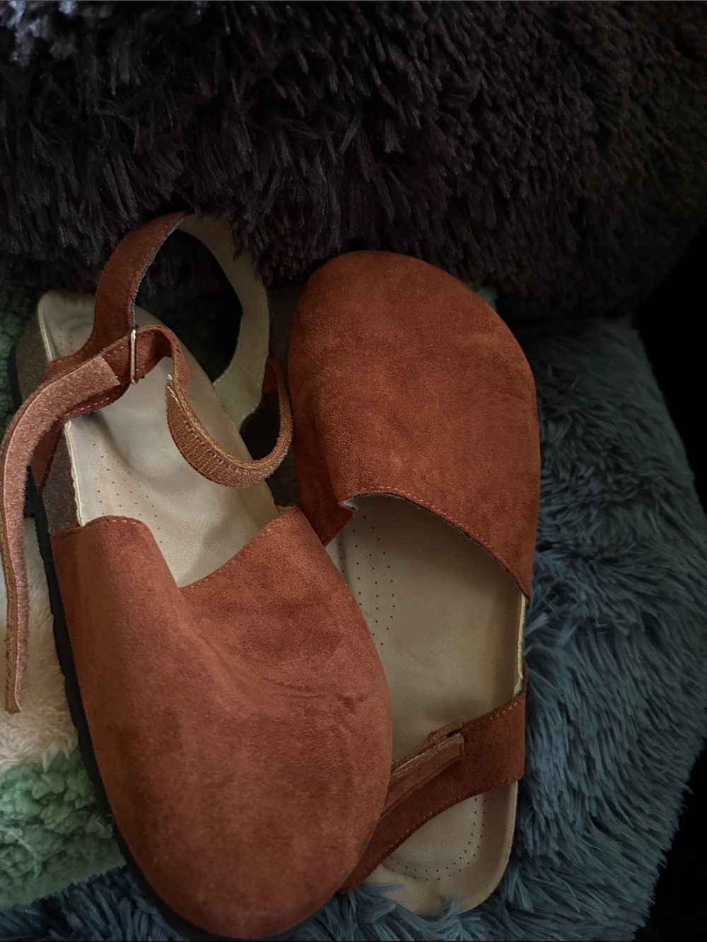 Women's Suede Slingback Flats in Rust Brown